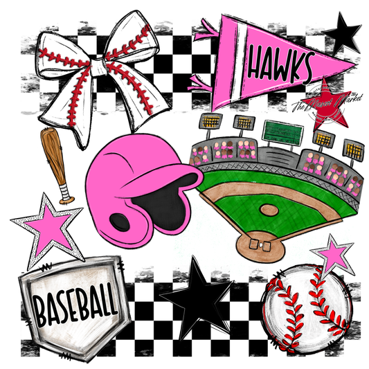 Hawks Checkers Baseball Spirit Design-Baby Pink