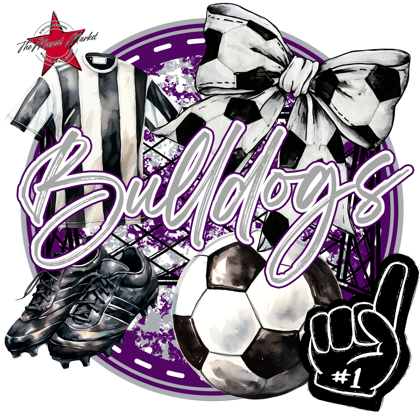Bulldogs Circle Soccer Design-Purple-Grey