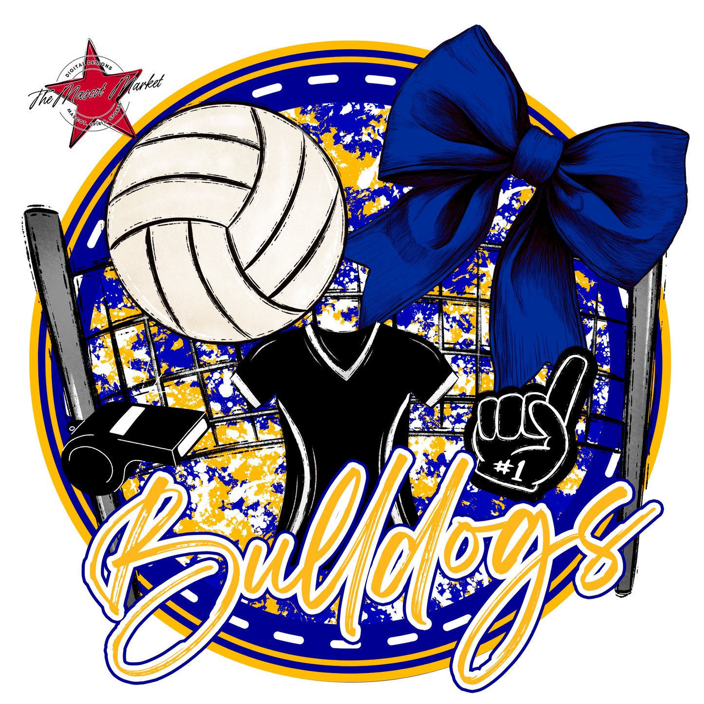 Bulldogs Circle Volleyball Design-Blue-Yellow