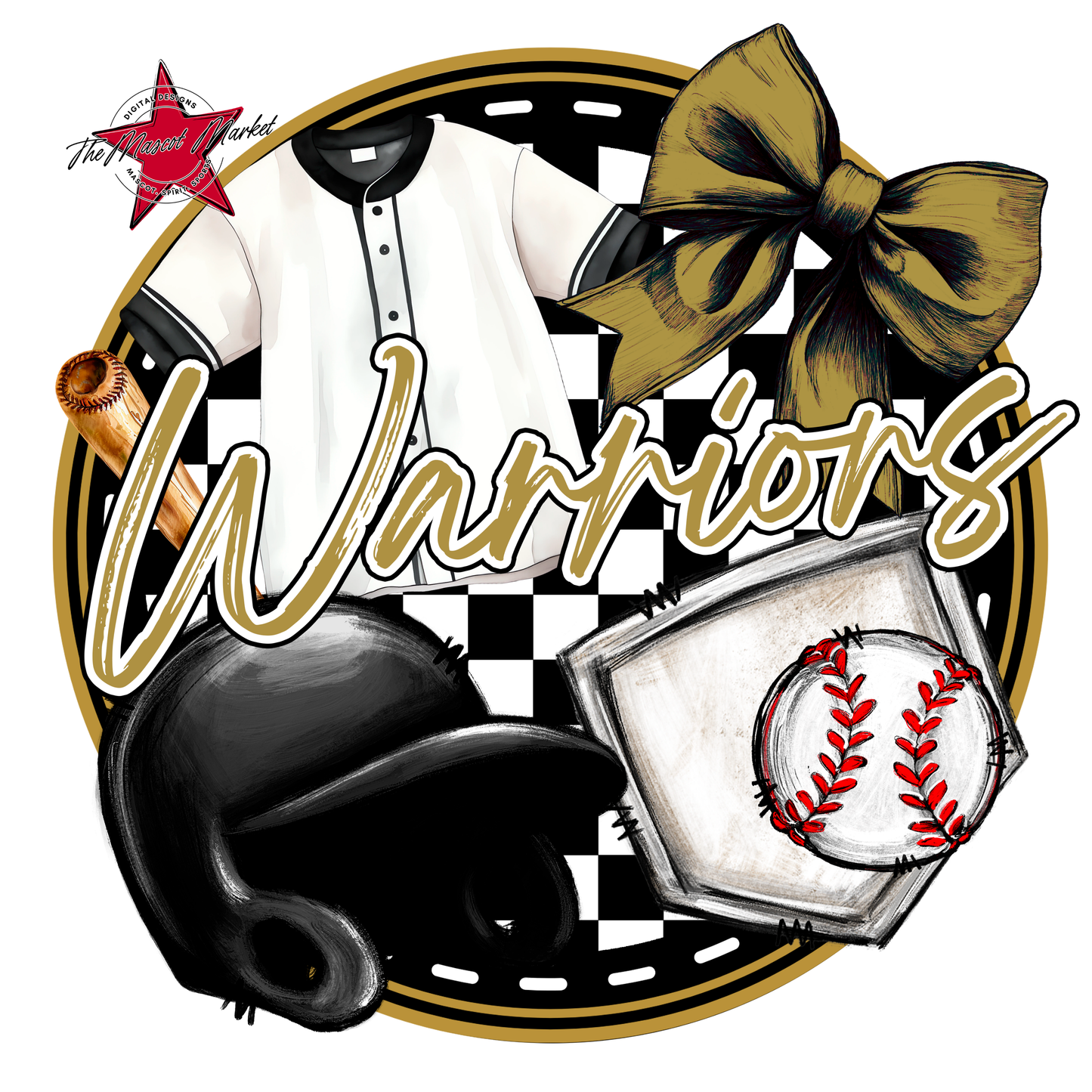 Warriors Circle Baseball Design-Gold
