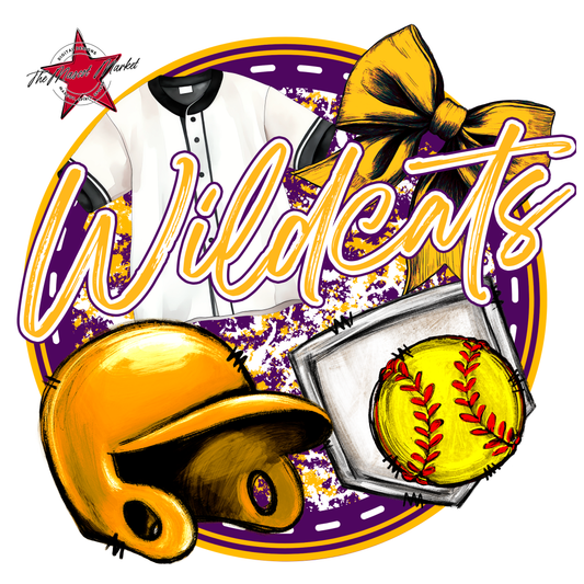 Wildcats Circle Softball Design-Purple-Yellow