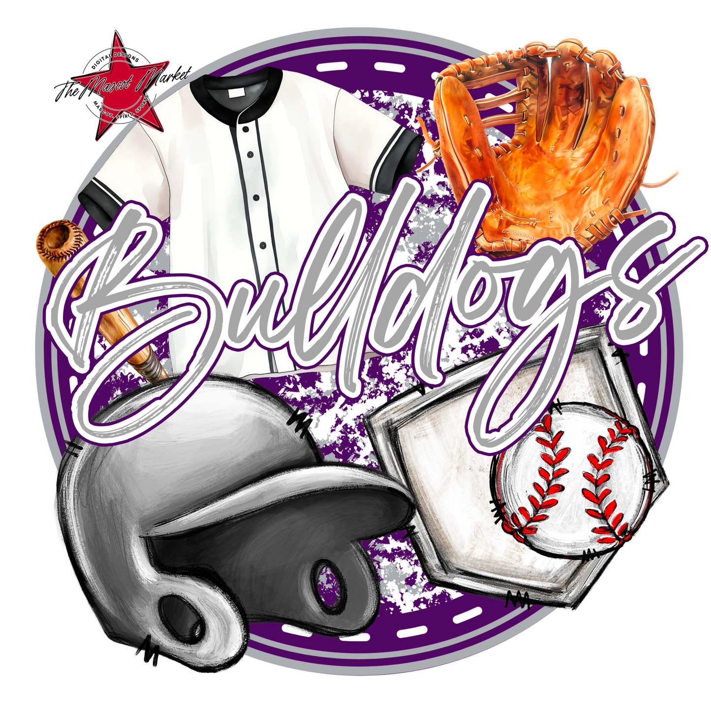 Bulldogs Circle Baseball Design-Purple-Grey