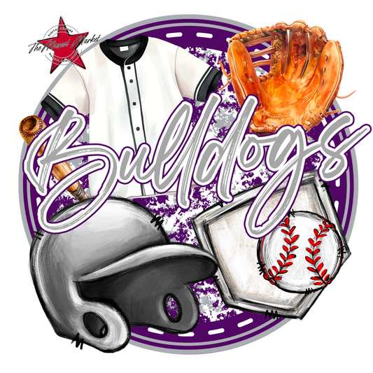 Bulldogs Circle Baseball Design-Purple-Grey
