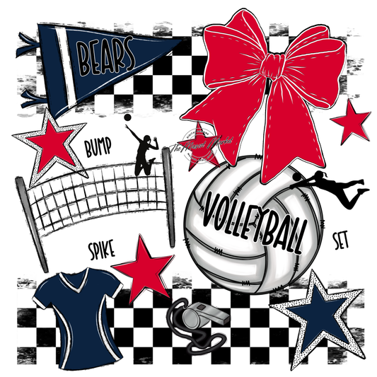 Bears Volleyball Checkers Design-Navy-Red