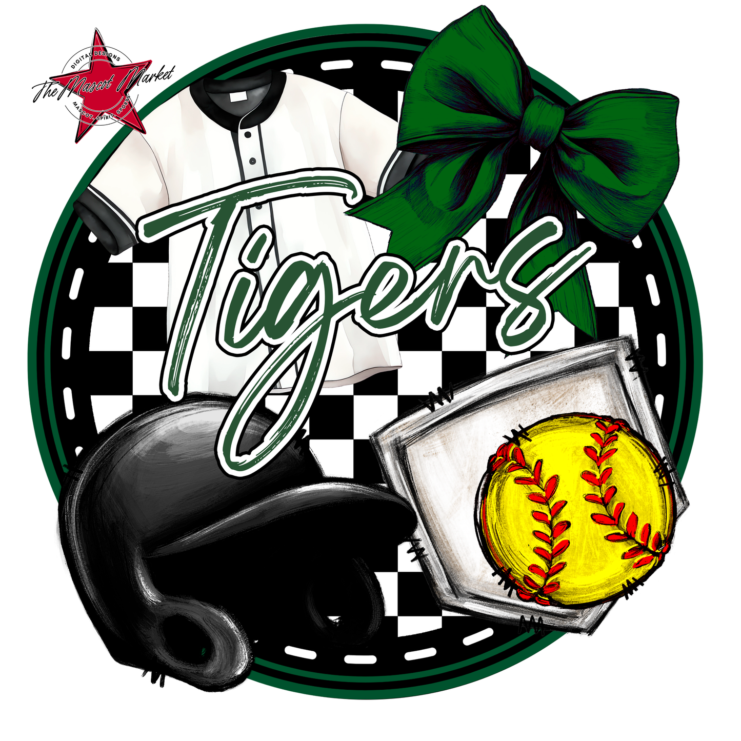 Tigers Circle Softball Design-Green