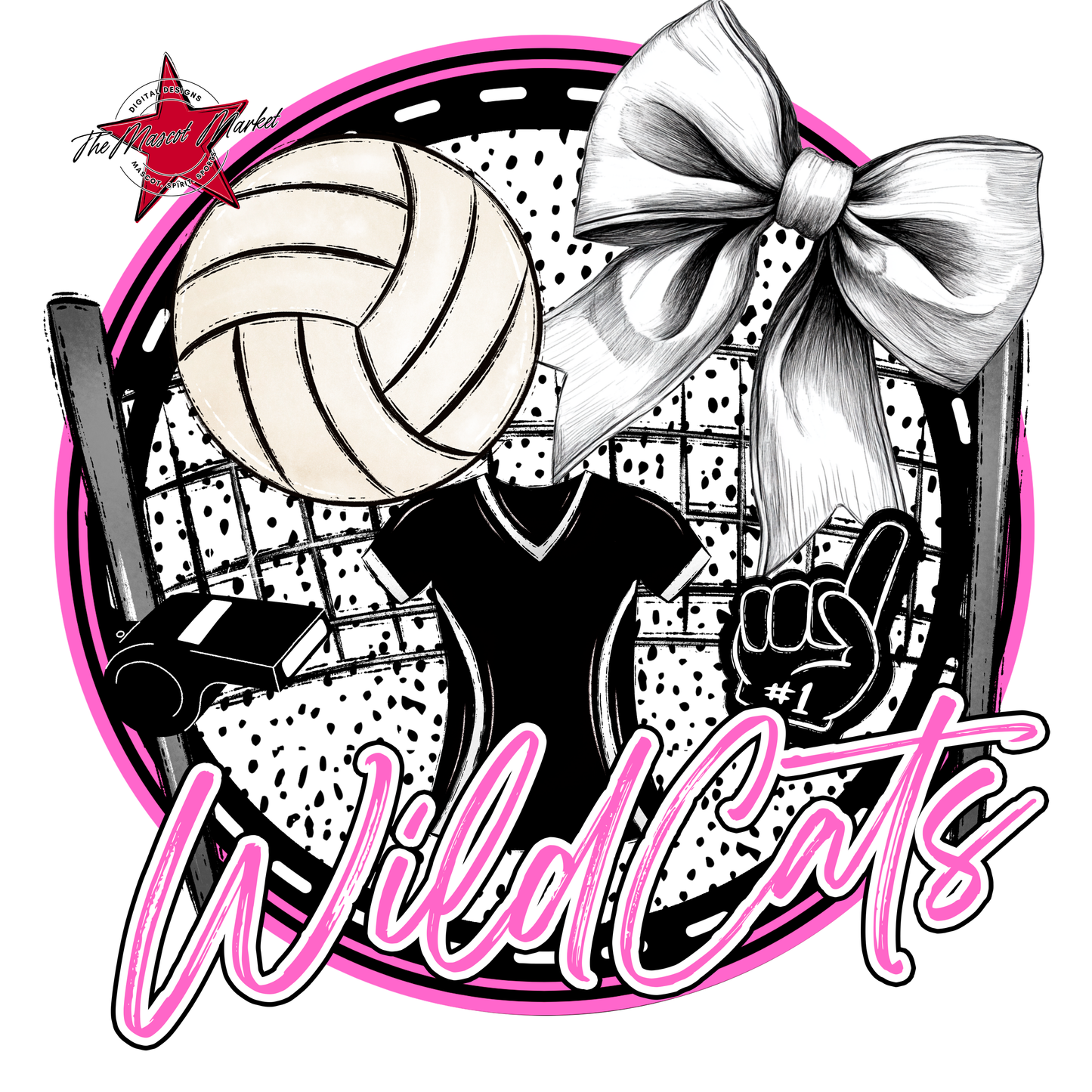 Wildcats Circle Volleyball Design-Baby Pink