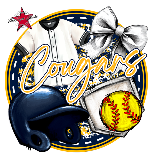 Cougars Circle Softball Design-Navy-Yellow