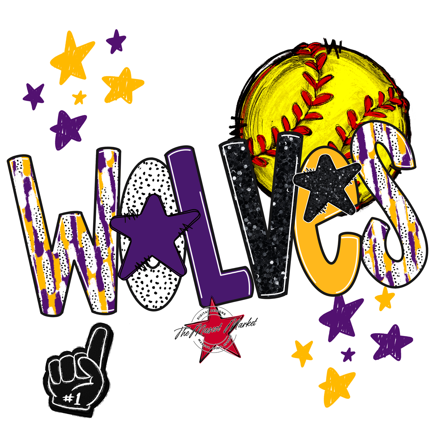 Wolves Softball Scrape-Purple-Yellow