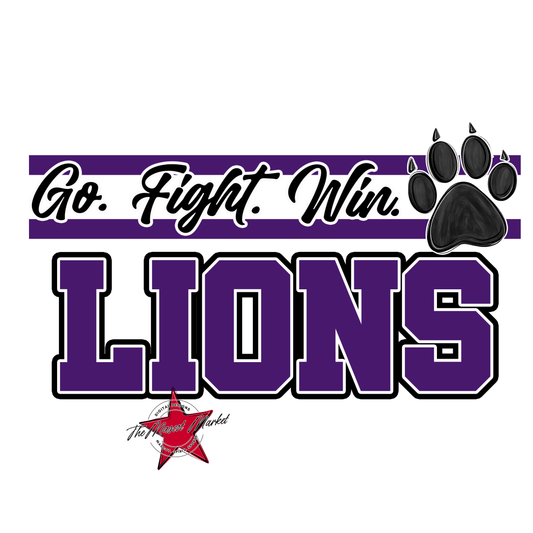 Lions Go Fight Win Mascot Lines-Purple