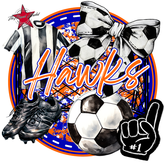 Hawks Circle Soccer Design-Blue-Orange
