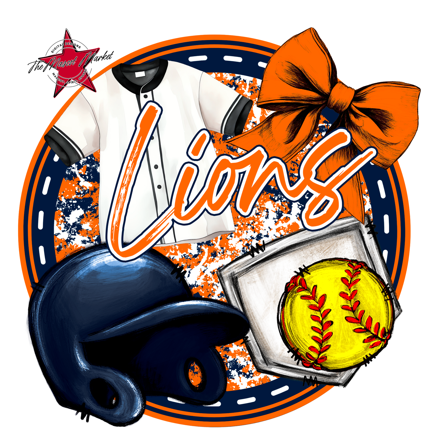 Lions Circle Softball Design-Navy-Orange