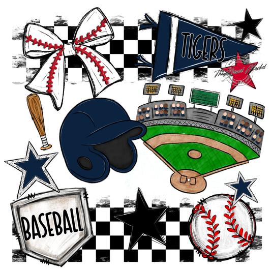 Tigers Checkers Baseball Spirit Design-Navy
