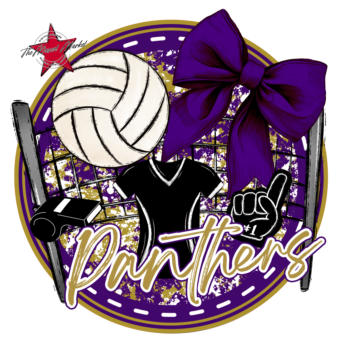 Panthers Circle Volleyball Design-Purple-Gold