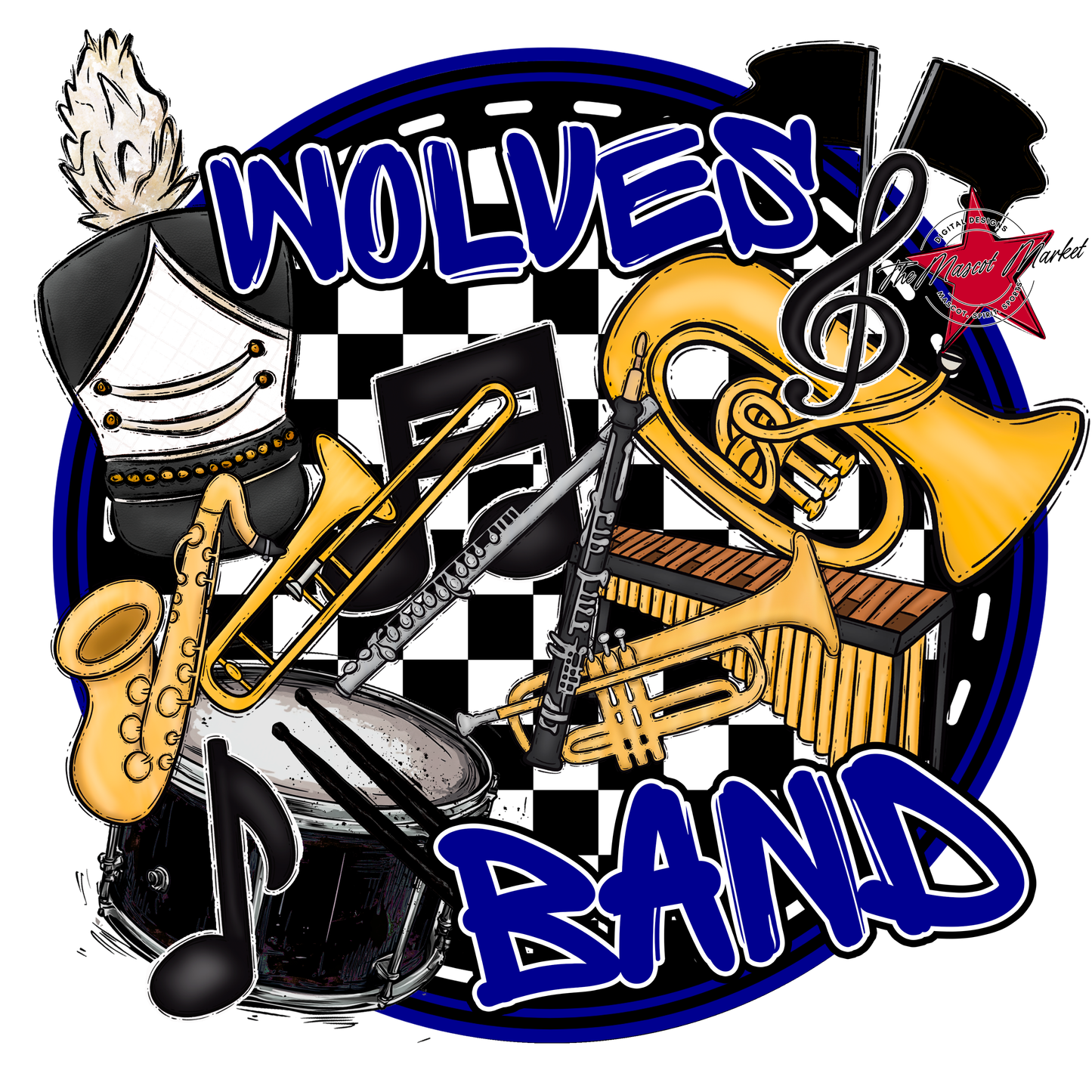 Wolves Circle Band Design-Blue