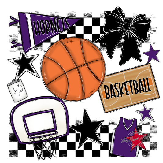 Hornets Checkers Basketball Spirit Design-Purple