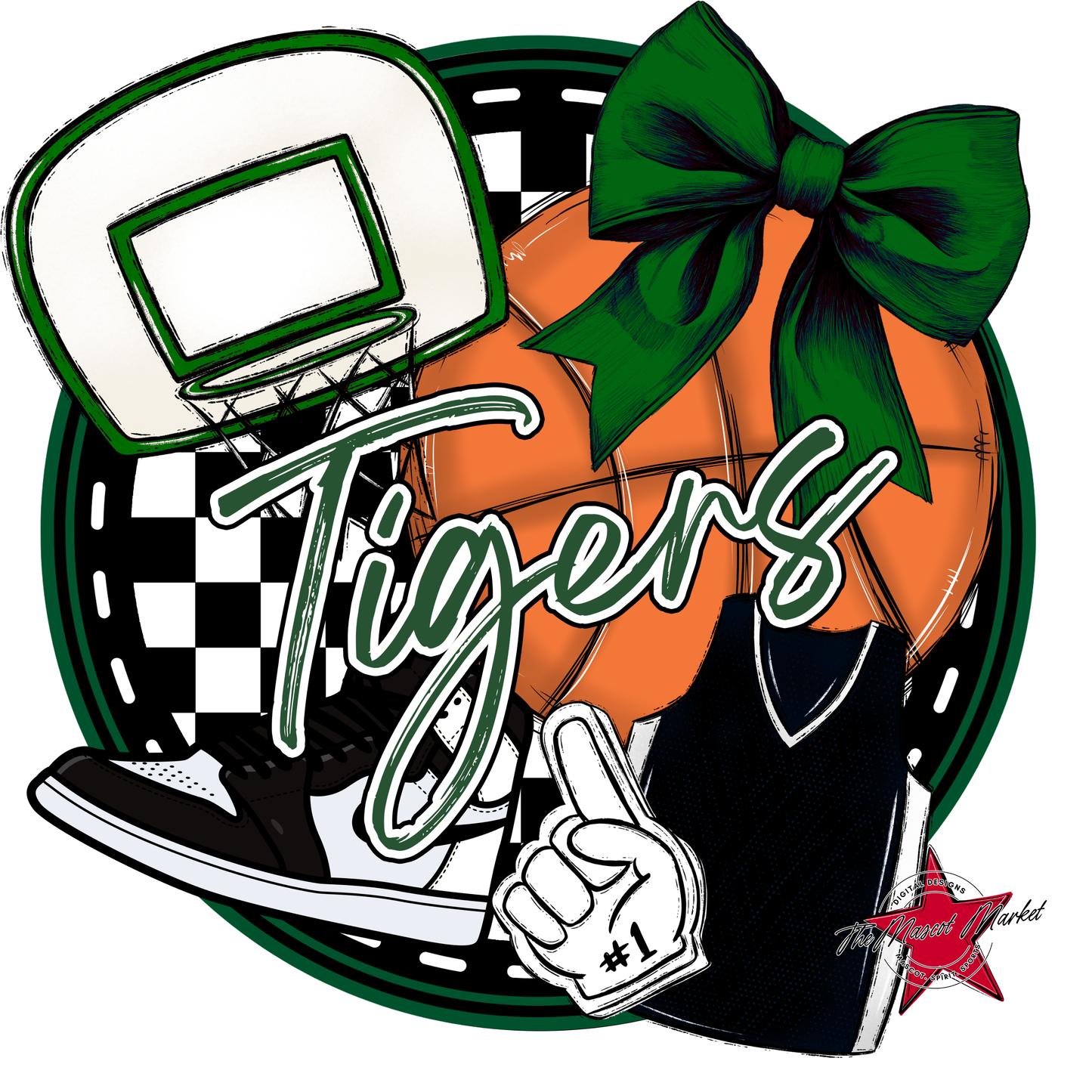 Tigers Circle Basketball Design-Green