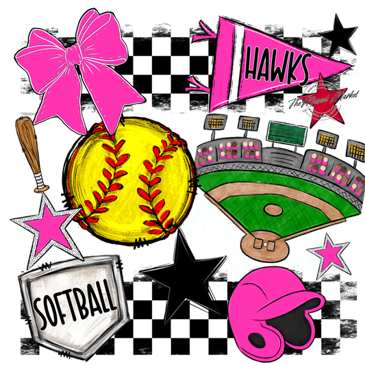 Hawks Checkers Softball Spirit Design-Pink