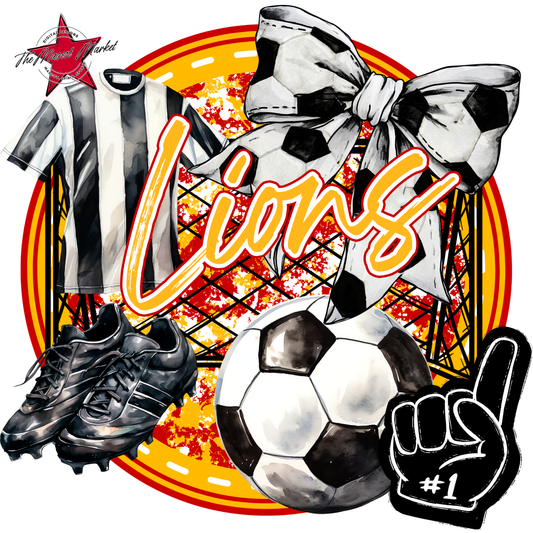 Lions Circle Soccer Design-Red-Yellow