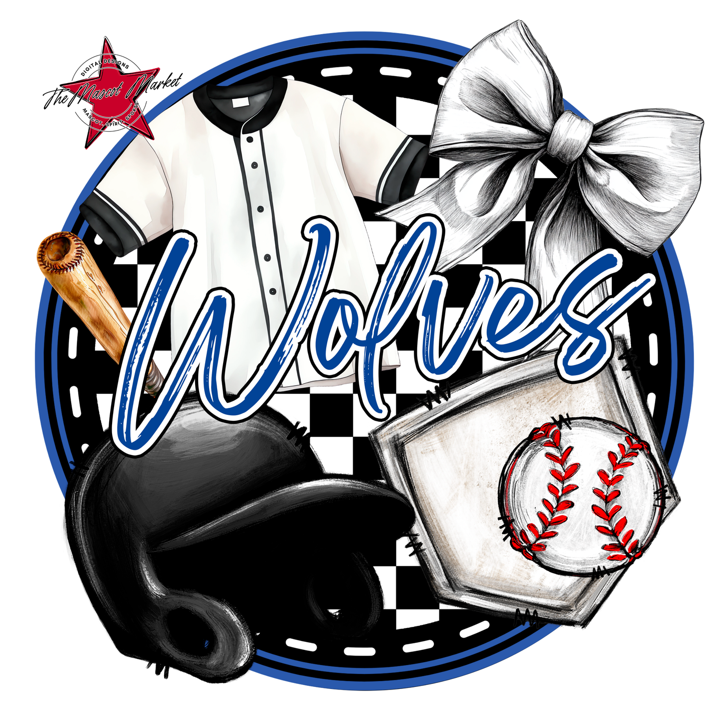 Wolves Circle Baseball Design-Off Blue