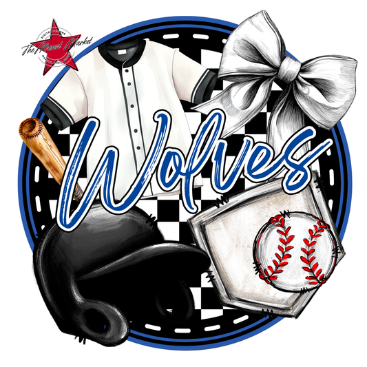 Wolves Circle Baseball Design-Off Blue