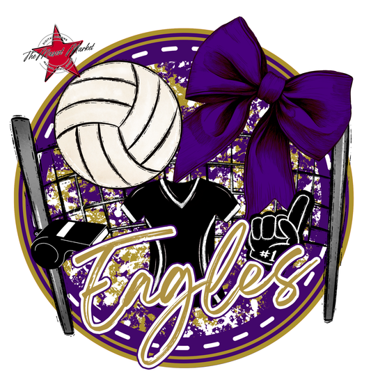 Eagles Circle Volleyball Design-Purple-Gold