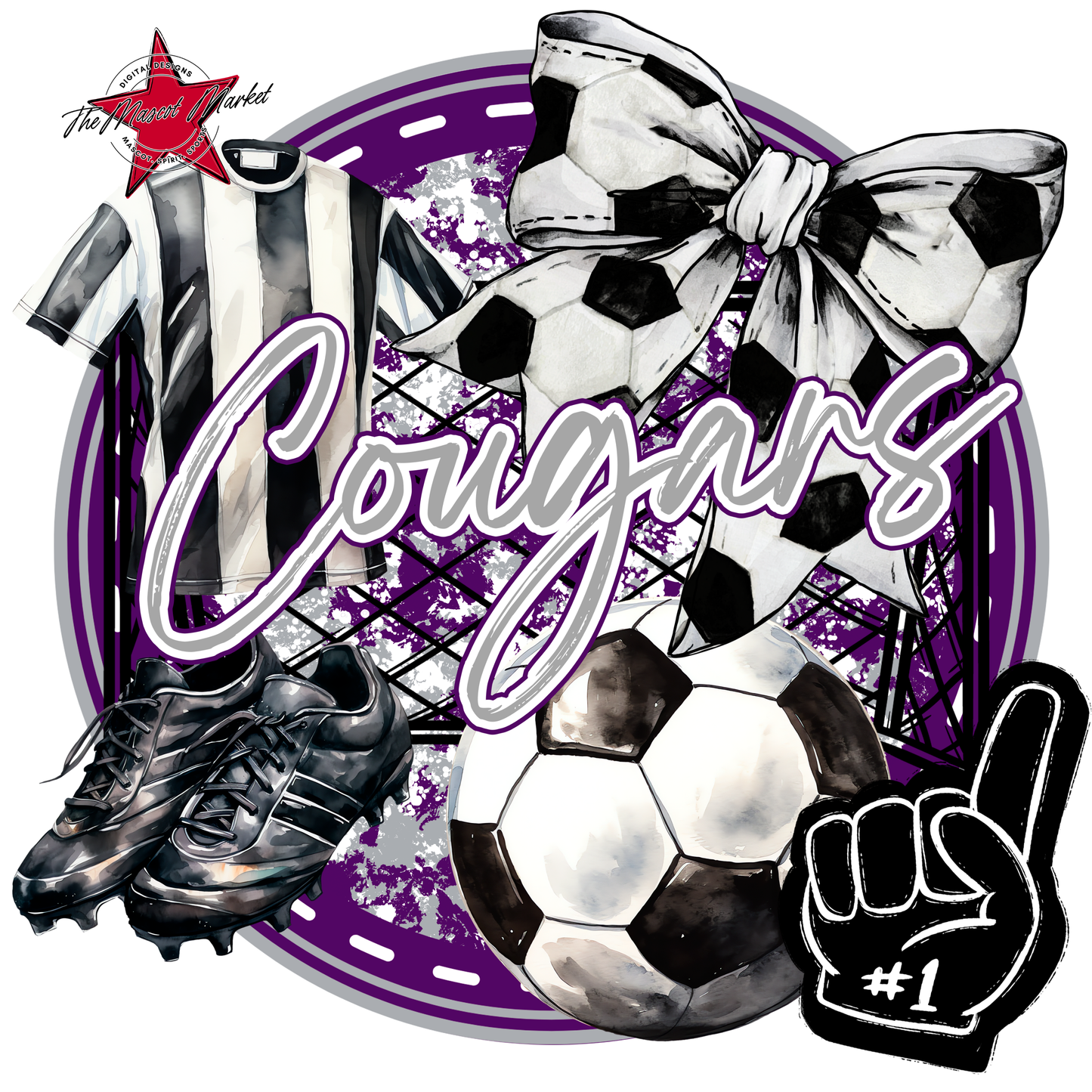 Cougars Circle Soccer Design-Purple-Grey