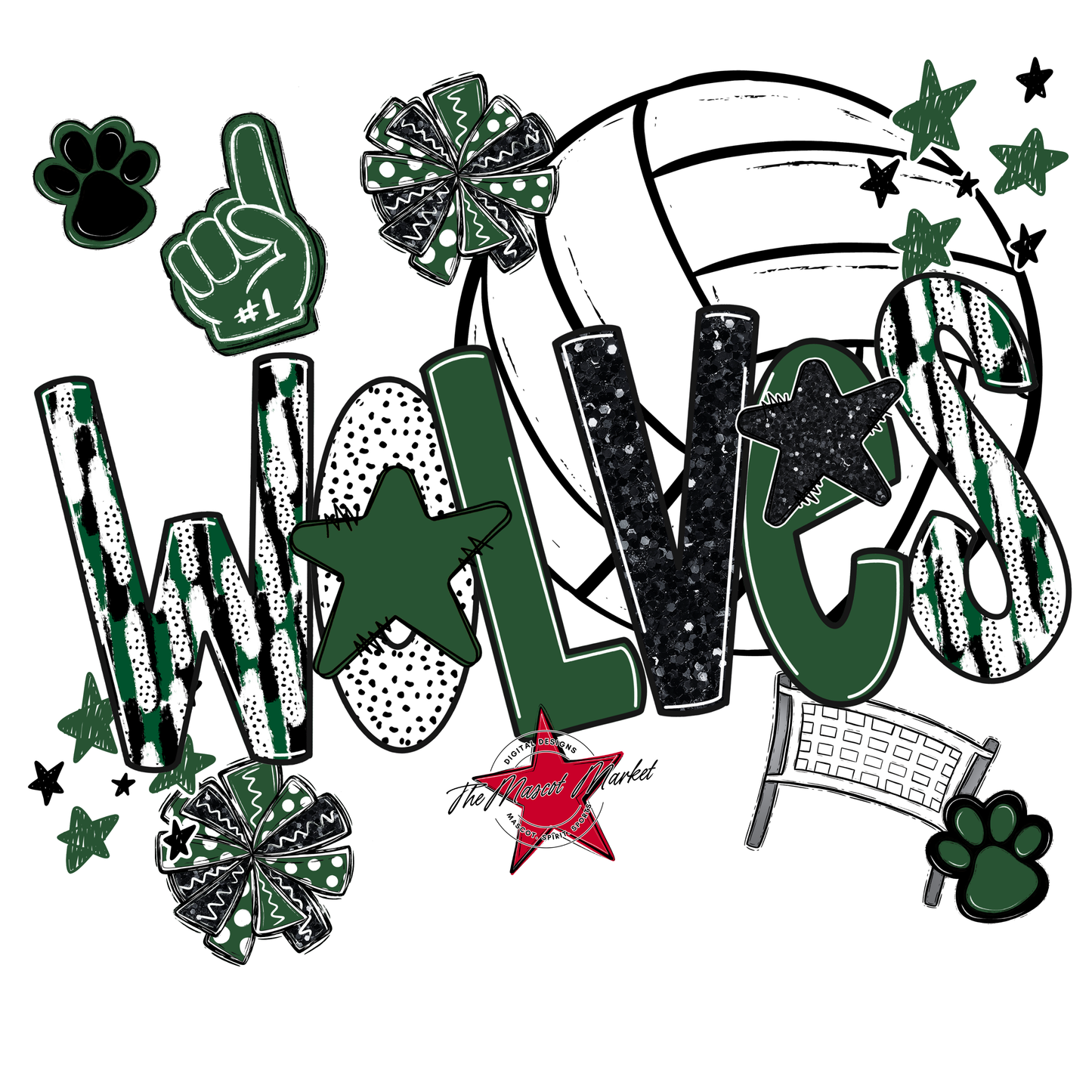 Wolves Volleyball Scrape-Green