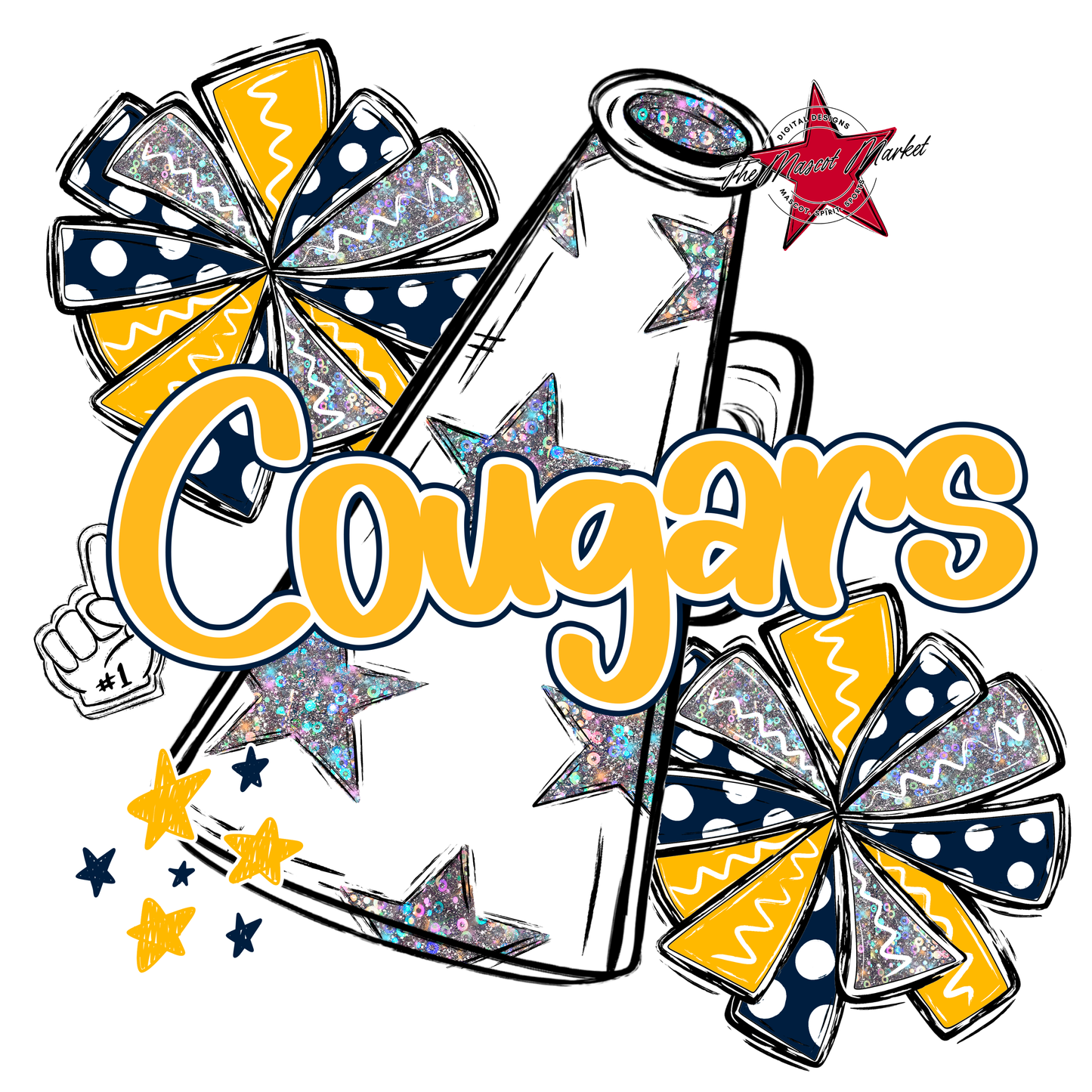 Cougars Alpha Megaphone Design-Navy-Yellow