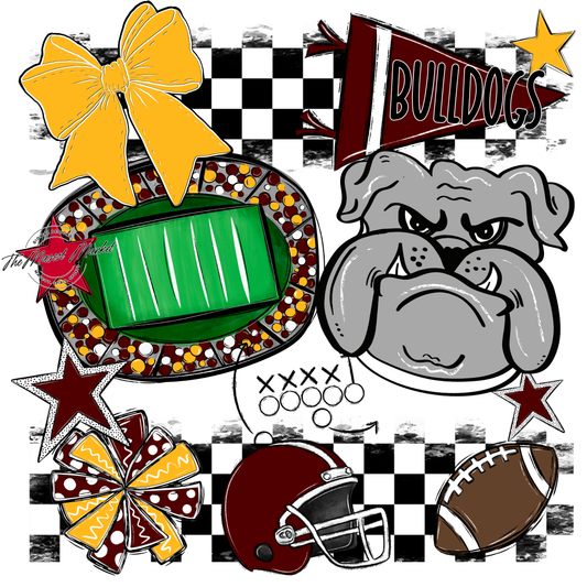 Bulldogs Checkers Mascot Spirit Design-Maroon-Yellow