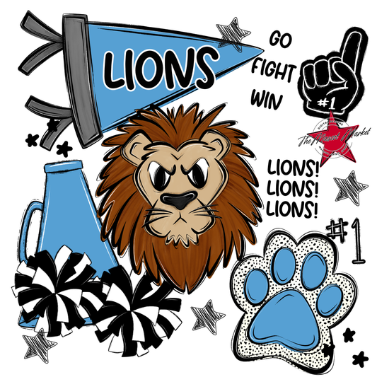 Lions Mixed Mascot Spirit Design-Carolina Blue