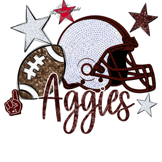 Aggies Football Embroidered Sequins Design-Maroon