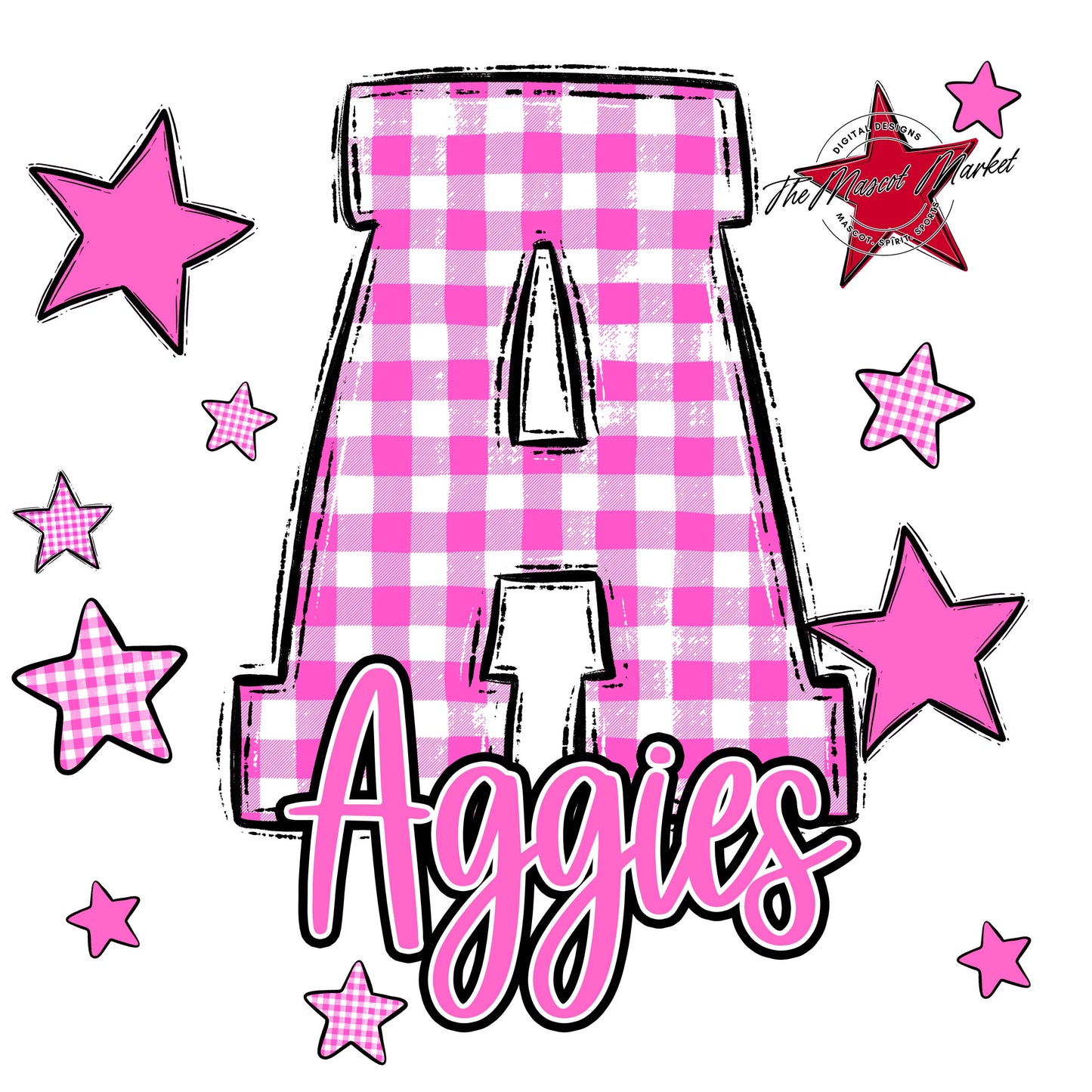 Aggies Plaid Star Design-Baby Pink