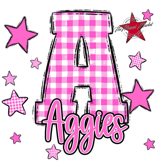 Aggies Plaid Star Design-Baby Pink
