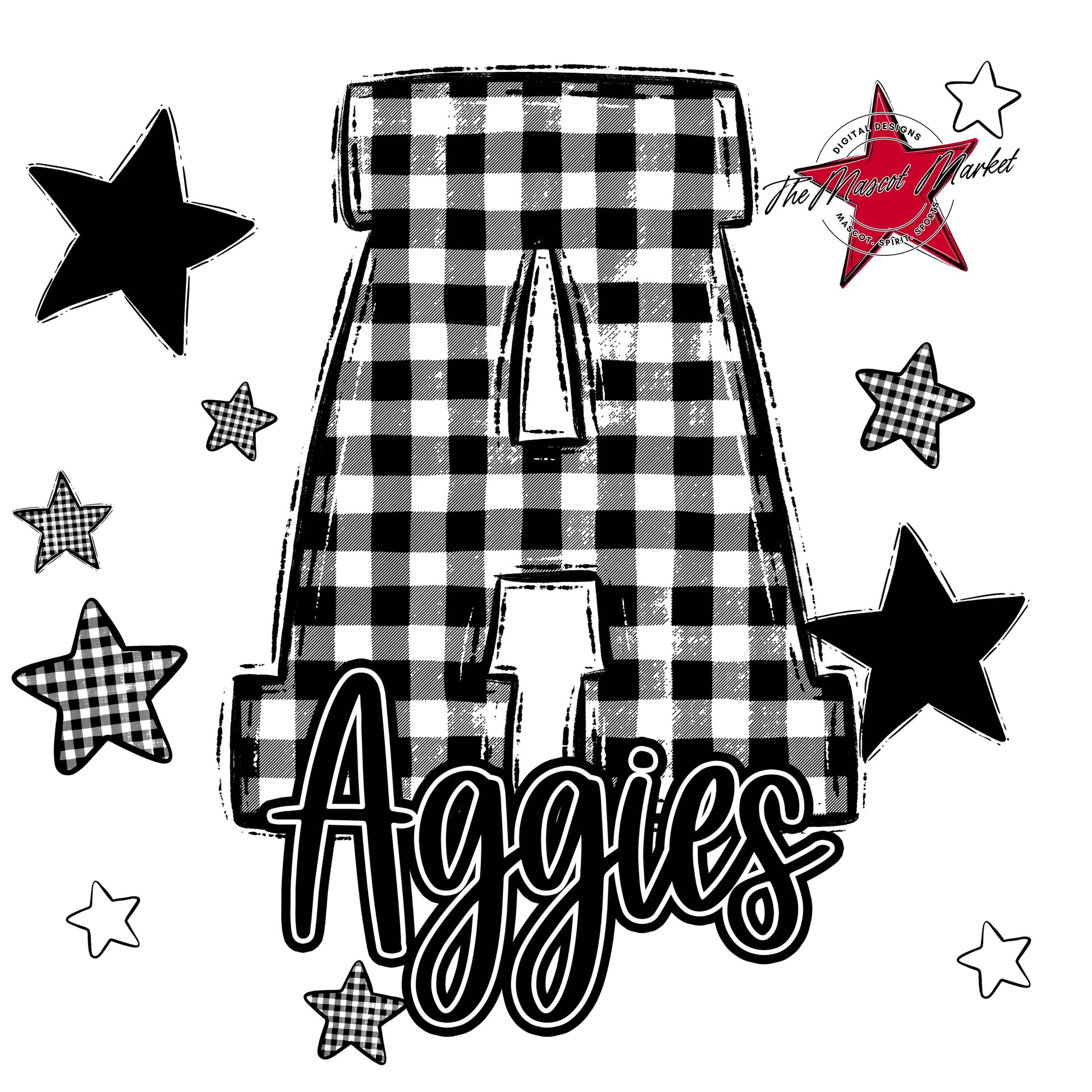 Aggies Plaid Star Design-Black
