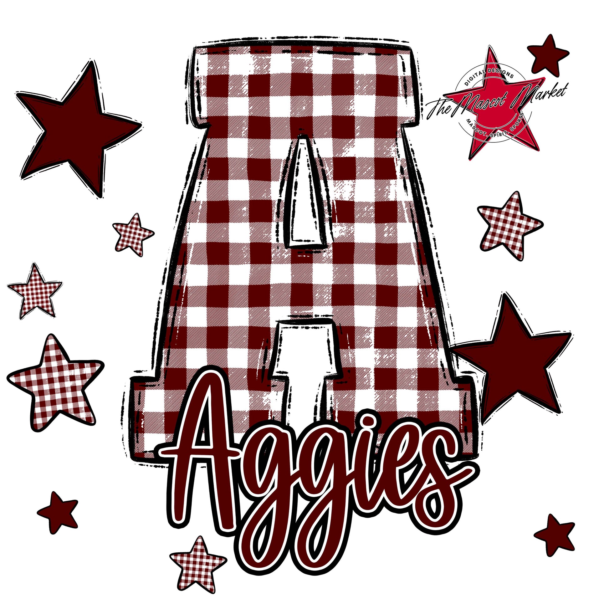 Aggies Plaid Star Design-Maroon