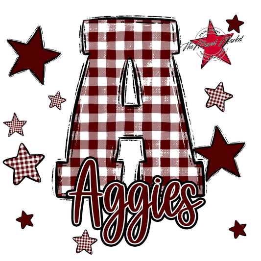 Aggies Plaid Star Design-Maroon