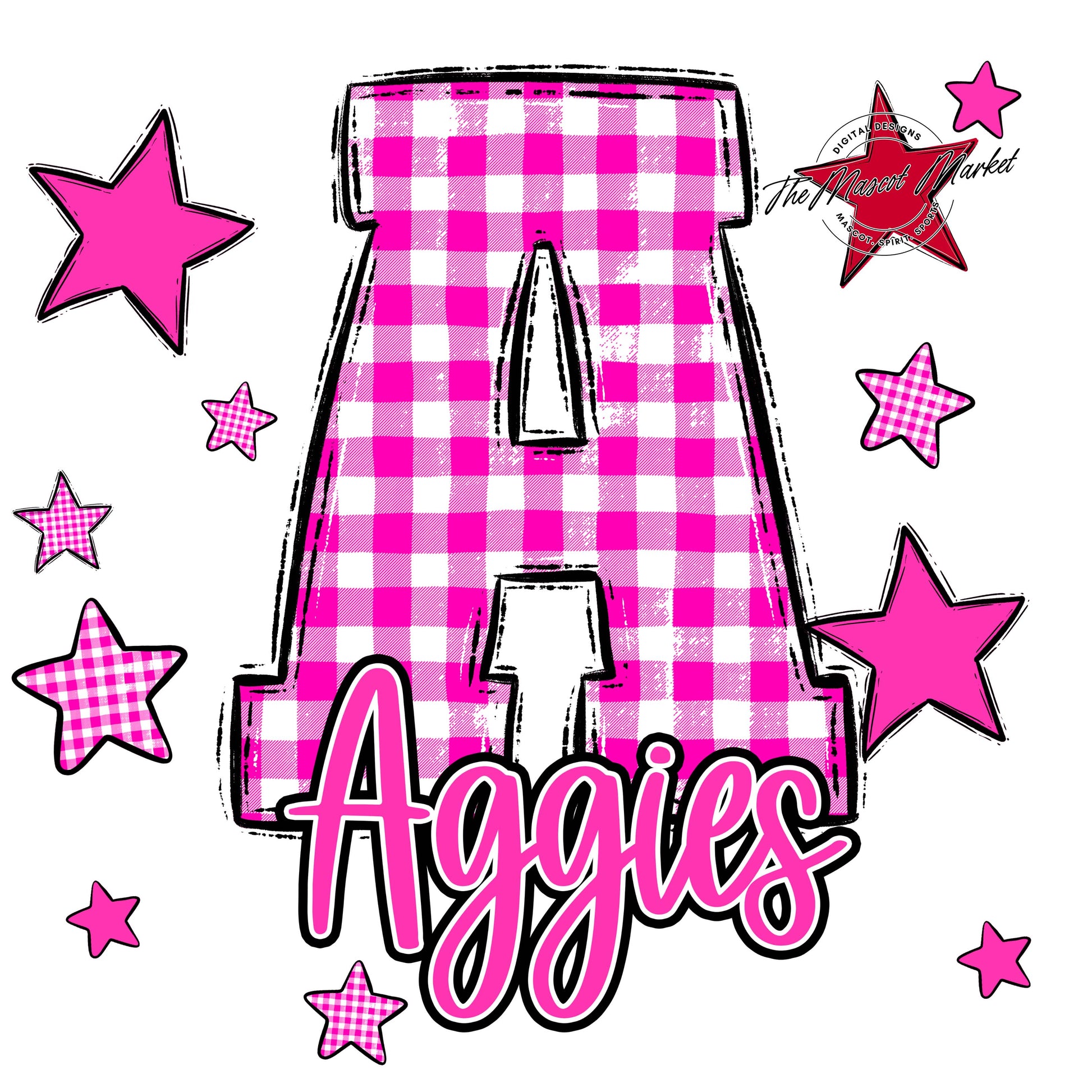 Aggies Plaid Star Design-Pink