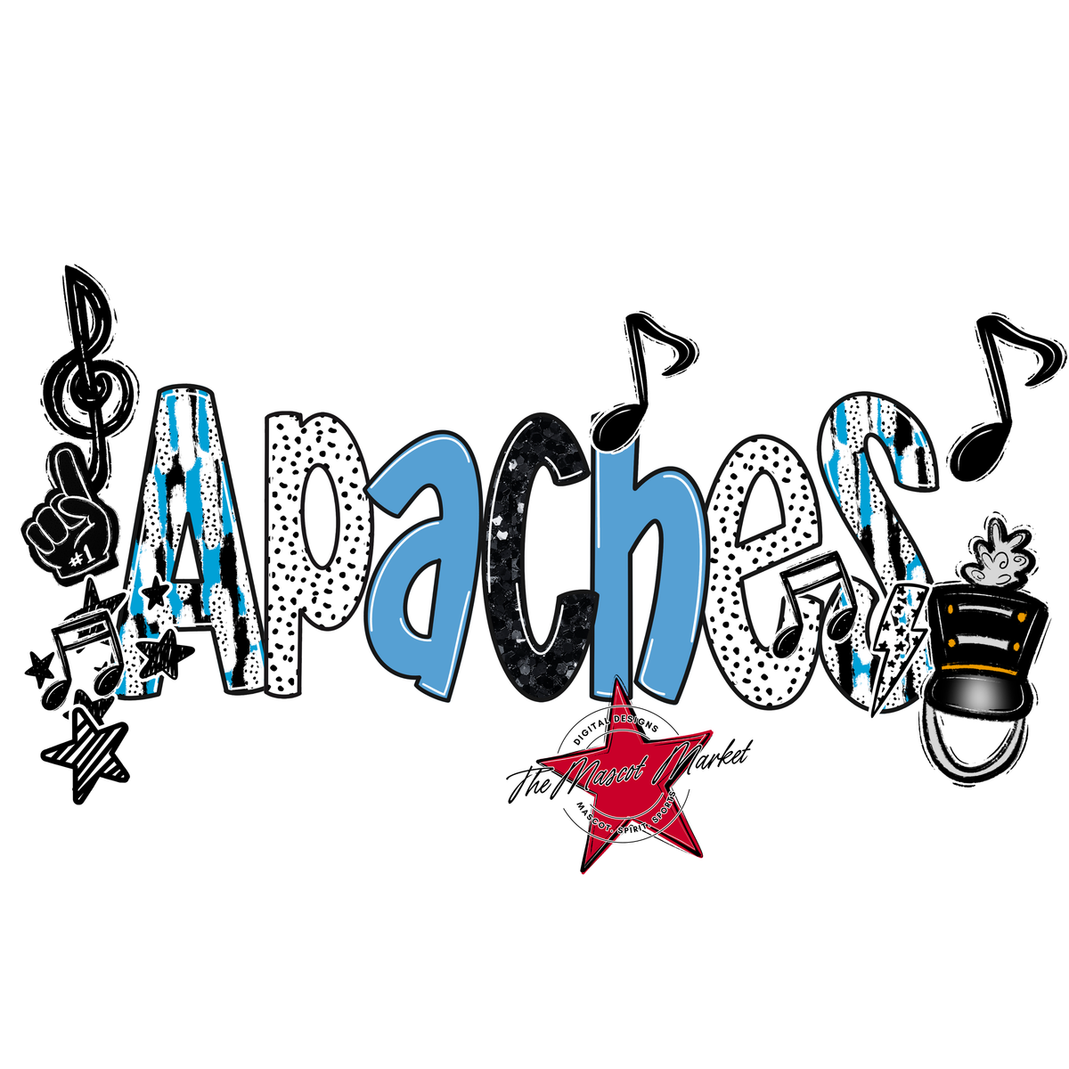 Apaches Brushstroke Alpha w Arrows-Carolina Blue