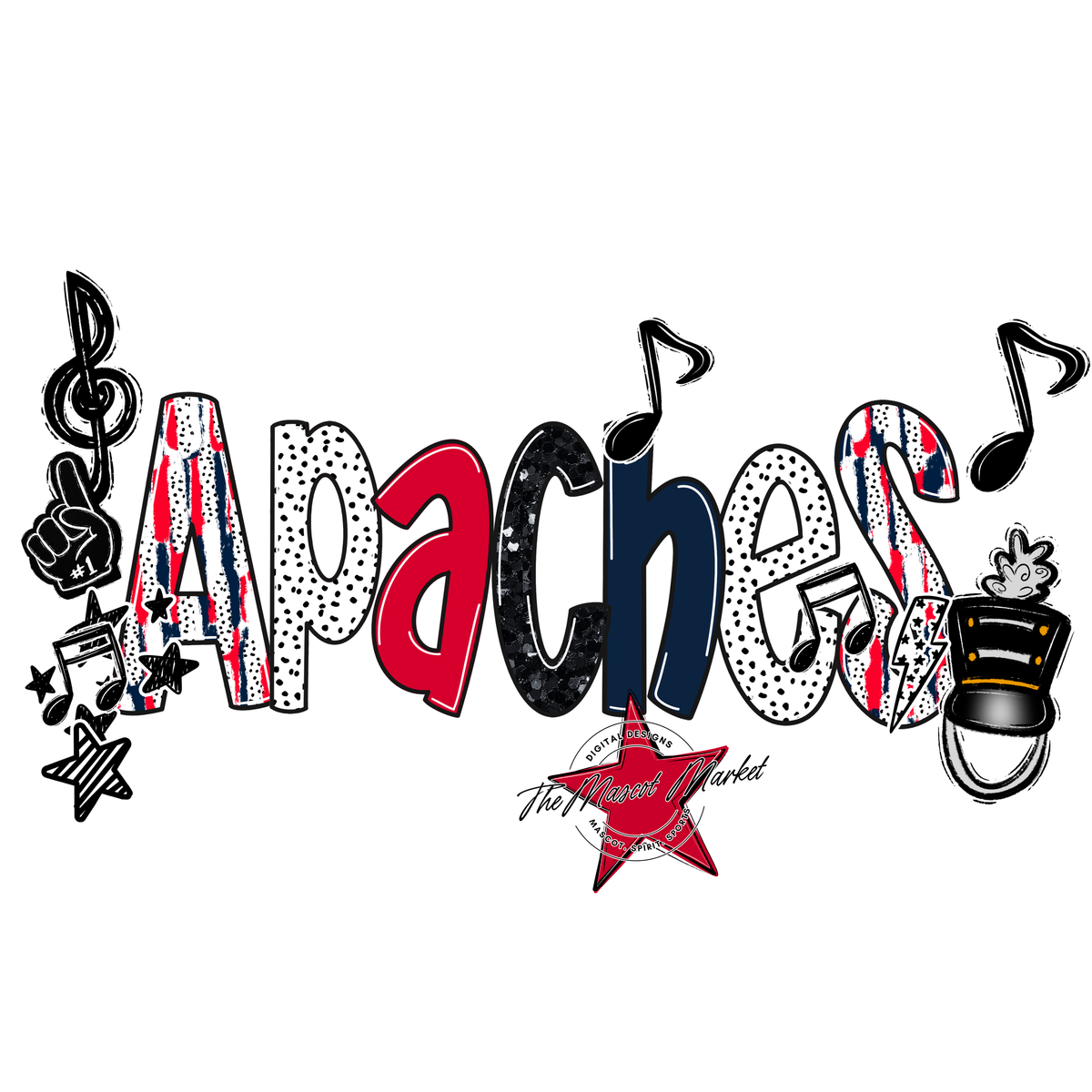 Apaches Brushstroke Alpha w Arrows-Navy & Red