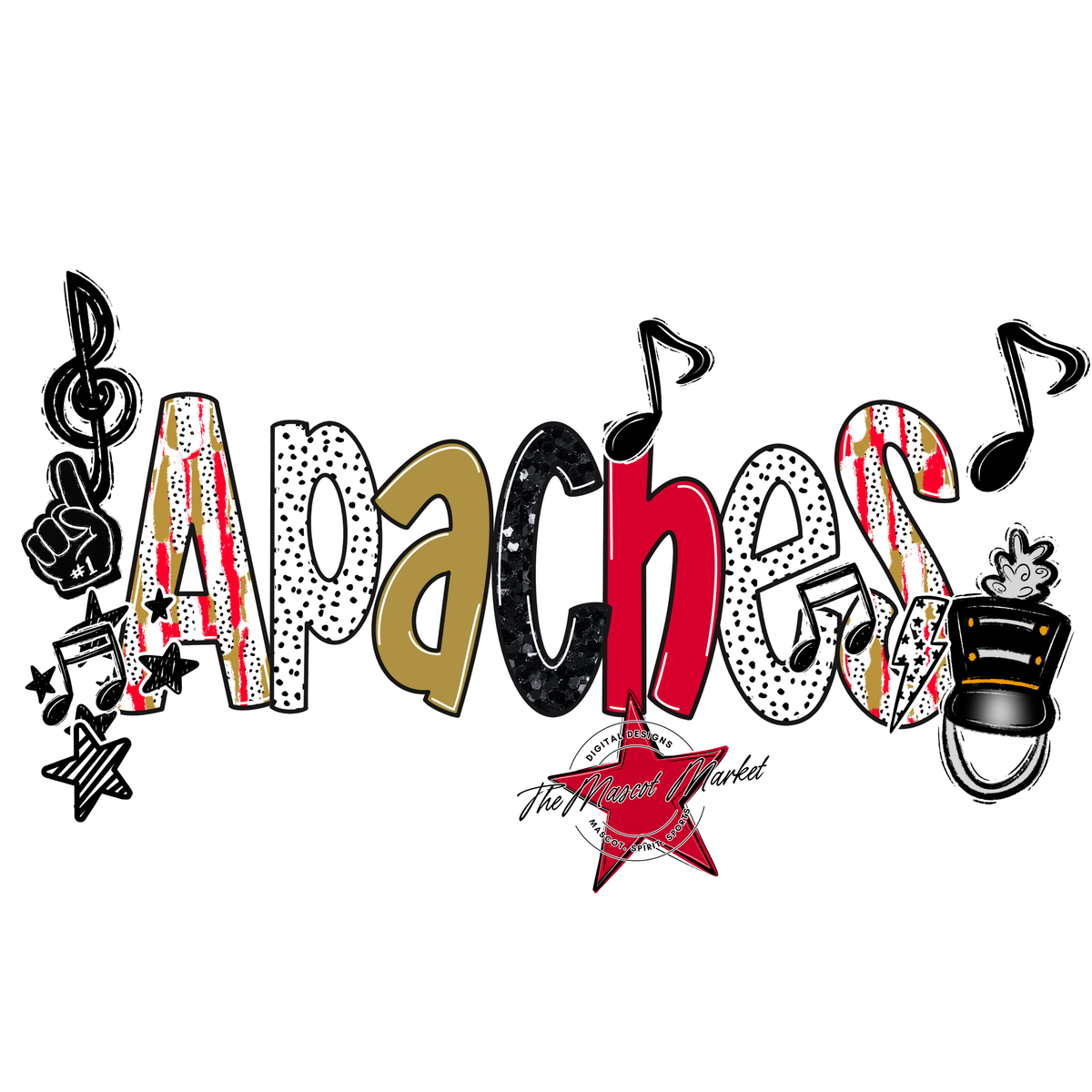 Apaches Brushstroke Alpha w Arrows-Red & Gold