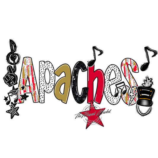 Apaches Brushstroke Alpha w Arrows-Red & Gold