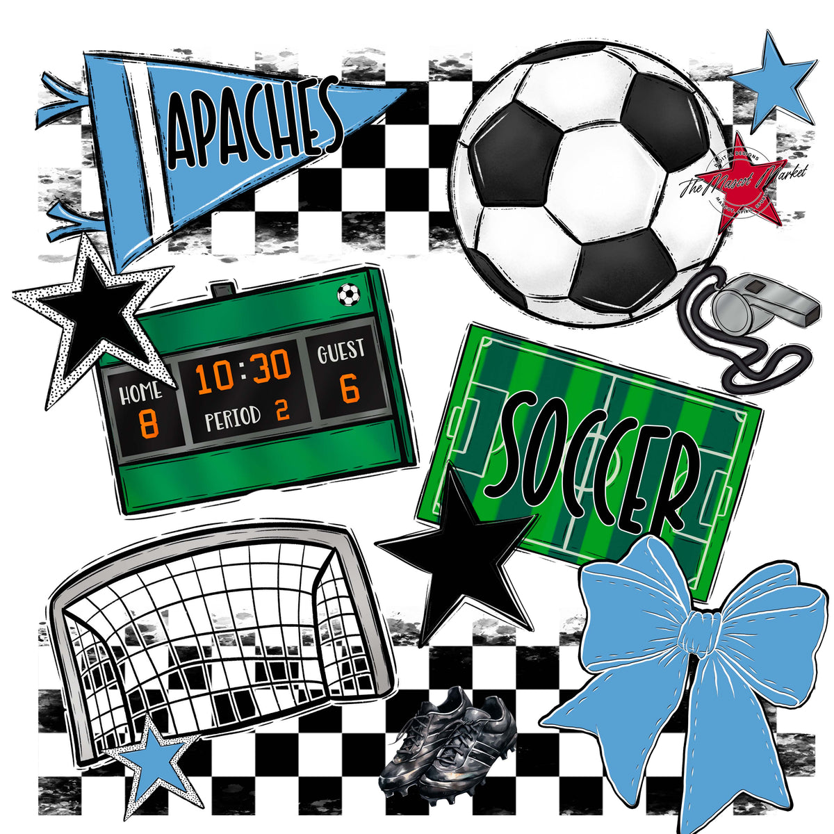 Apaches Soccer Checkers Design-Carolina Blue