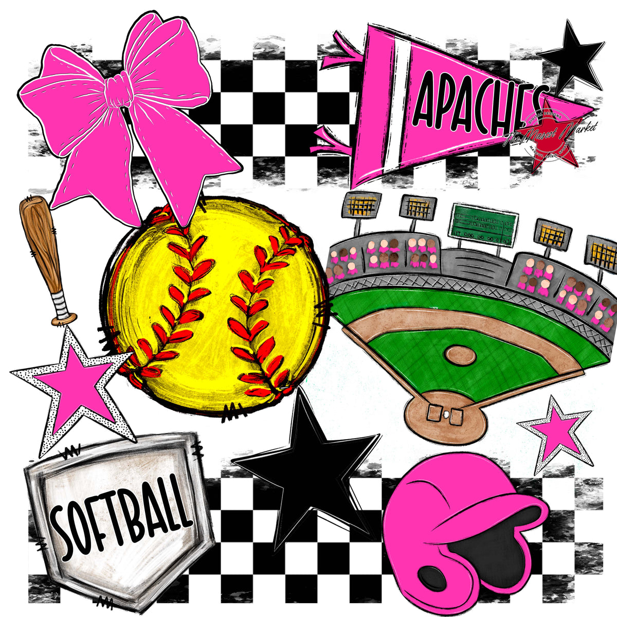 Apaches Softball Checkers Design-Pink