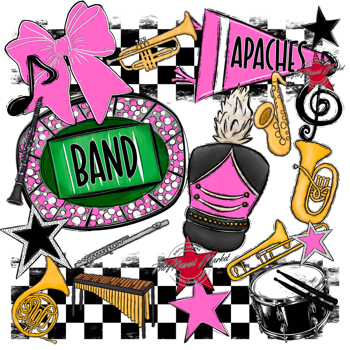 Apaches Band Checkers Design-Baby Pink