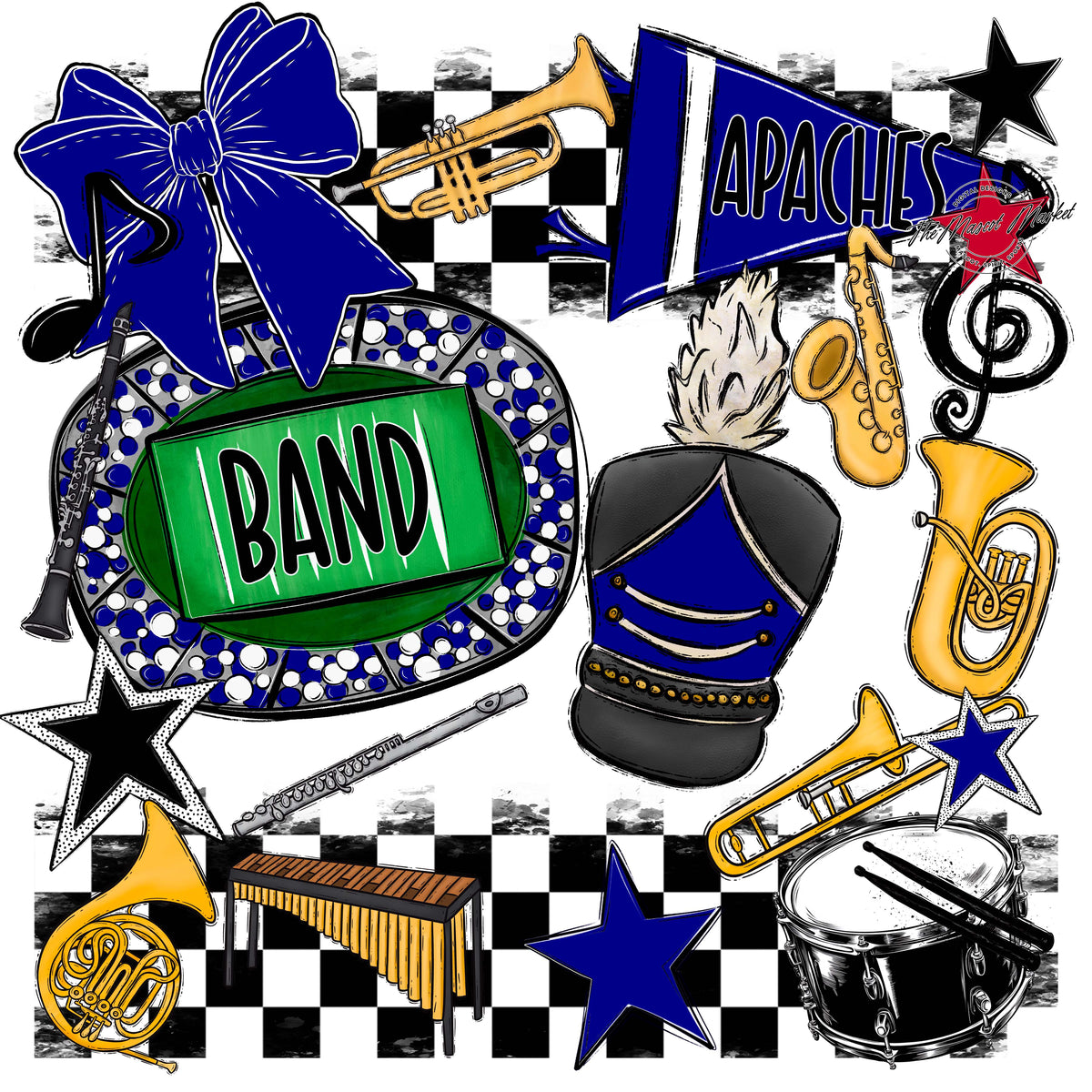 Apaches Band Checkers Design-Blue