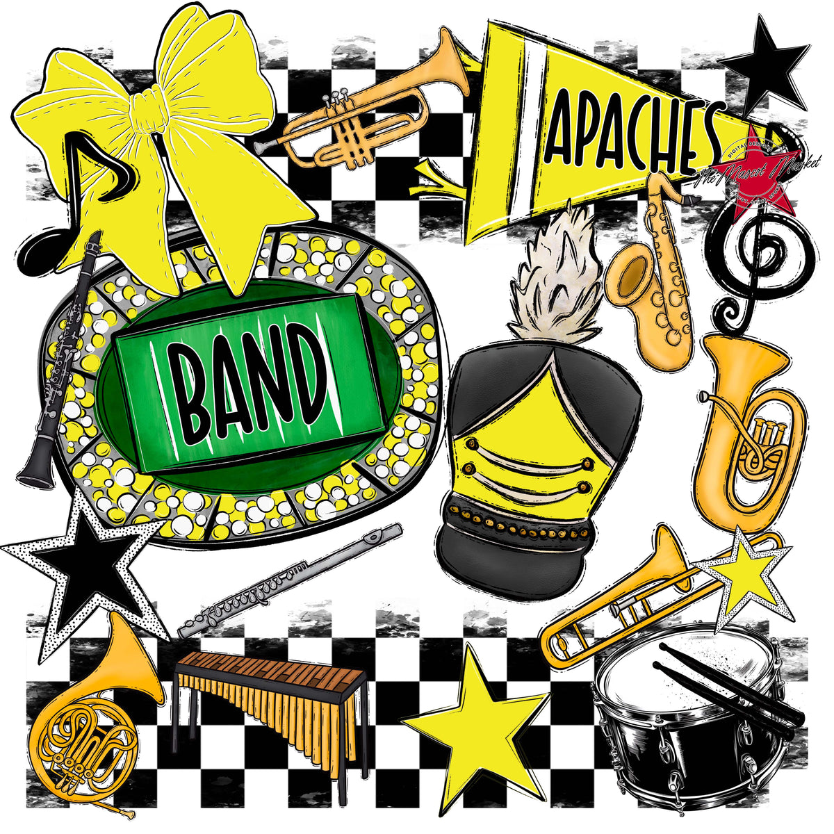 Apaches Band Checkers Design-Bright Yellow
