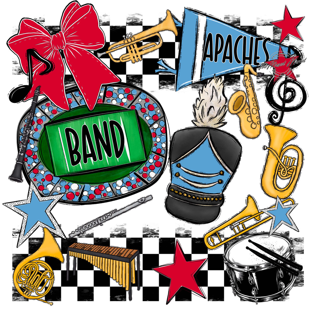 Apaches Band Checkers Design-Carolina Blue & Red