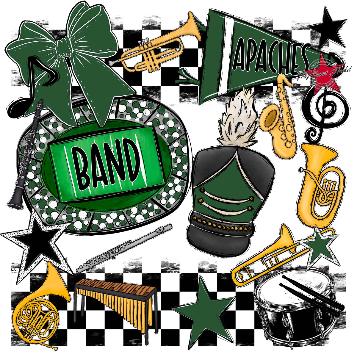 Apaches Band Checkers Design-Green
