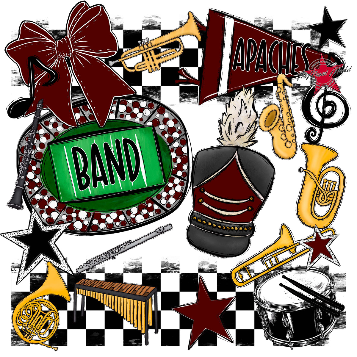 Apaches Band Checkers Design-Maroon