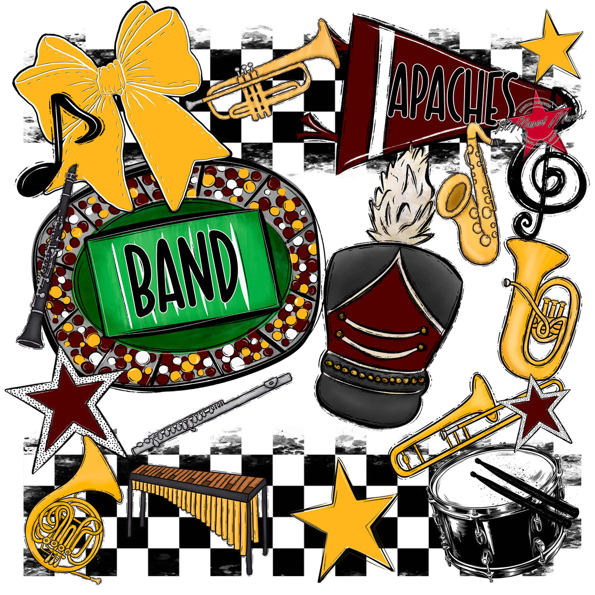 Apaches Band Checkers Design-Maroon & Yellow